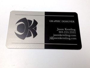 Metal business cards made out of aluminum