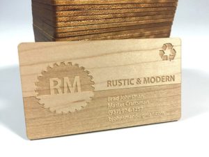 Wooden business cards on maple