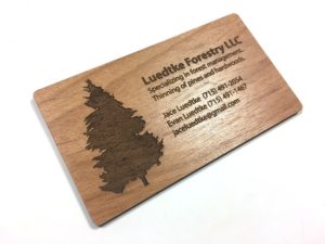 wood laser engraved business card