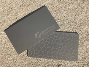 Grey plastic laser engraved business cards