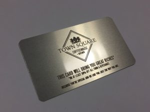 Metal business card that is laser engraved