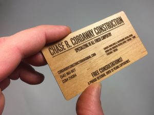 Wood business cards in alder