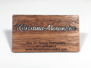 Mahogany wood card with name cutout